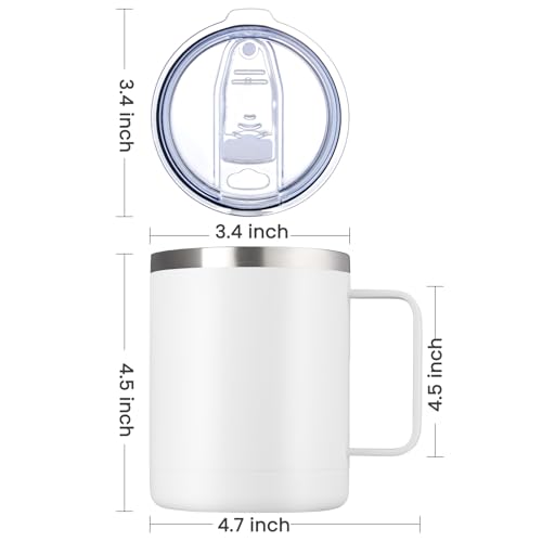 Image of MEWAY 12oz /1Pack Double Wall Vacuum Insulated Travel Mug with Handle, Stainless Steel Tumbler with Lid, Durable Powder Coated Insulated Coffee Cup for Cold & Hot Drinks (White, 1)