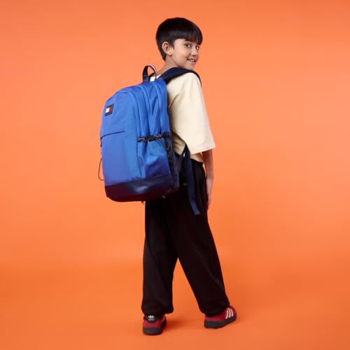Image of Tommy Hilfiger Professional School Backpack Stud - Wedge Blue+Navy | Durable Water-Resistant Bag for Teens with Signature Metal Logo | 3 Compartments | Integrated Rain Cover | 30L Capacity