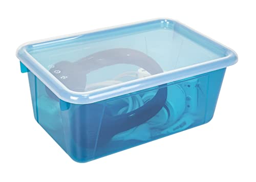 Image of Storex Small Cubby Bins - Plastic Storage Containers for Classroom with Non-Snap Lid, 12.2 x 7.8 x 5.1 inches, Tint Teal, 5-Pack (62486A05C)