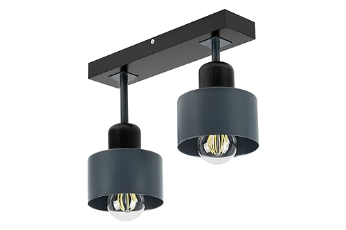 alfalux Plafonnier LED Suspension Luminaire Pour Salon Cuisine Chambre Moderne En Métal Et Bois De Hêtre Anthracite/Noir 2 abat-jours AN30x7SC