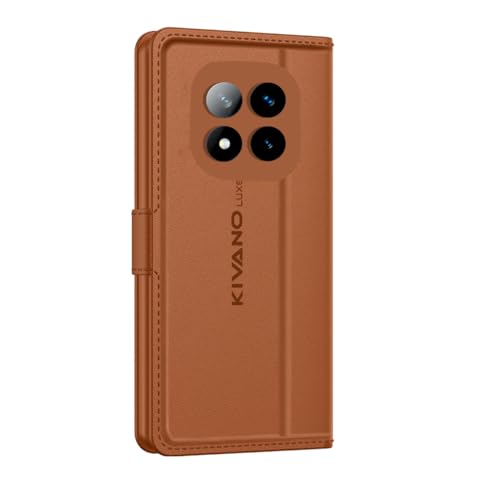 Image of KIVANO LUXE Compatible for Redmi Note 14 Pro Plus 5G Luxury Handmade Leather Magnetic Flip Folio Case | Card Holder & Kickstand | Slim Protective Cover | Unisex - Brown