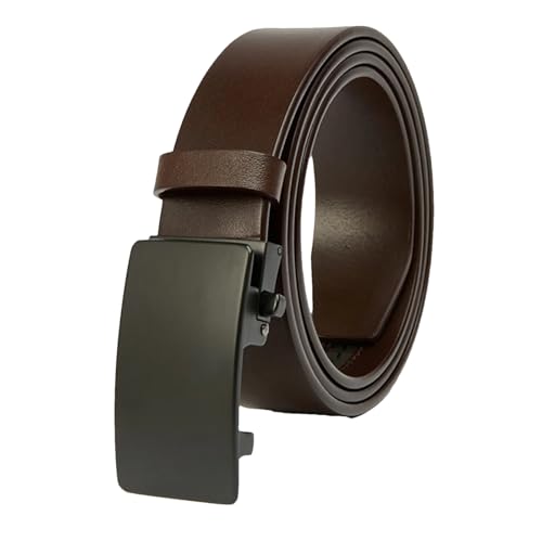Men’s Elegant Formal Belt 3.5cm Wide Cowskin Waist Belt with Automatic Buckle Solid Genuine Leather Strap