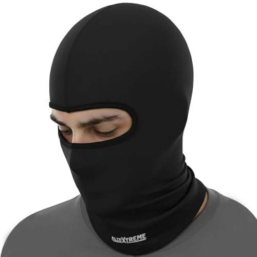 Image of Allextreme Full Face Mask for Riders Anti-Pollution UV Sun Protection Pin Mesh Balaclava Neck Cover Bandana Helmet Liner for Men & Women Biker Hiking Cycling Protective Bike Riding Gear (Black)