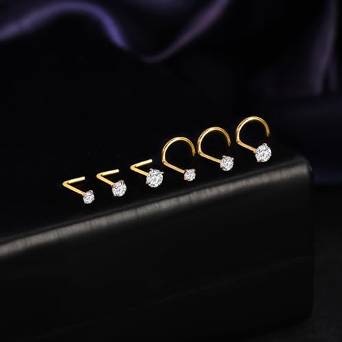 SYLWIA 14K Solid Gold Nose Studs Rings 20g 18g, Moissanite Corkscrew L Shaped Nose Rings, Hypoallergenic 18 20 Gauge Nose Ring Piercing for Women Men Gifts - 2mm 2.5mm 3mm Moissanite4