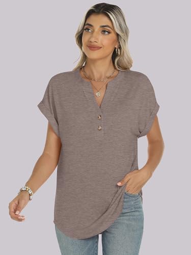 Image of ANRABESS Womens Short Sleeve Henley Tops V Neck Dressy Casual Blouses Summer Trendy Tee Shirts 2026 Vacation Fashion Clothes