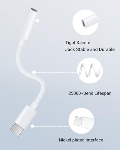 Image of Untvie USB-C to 3.5mm Audio Headphone Adapter Type C to Aux Cord Jack Dongle Adapte Dongle Cable Cord for iPhone 17 /16 /15 Series iPad Pro Google Pixel 7 /7 Pro /6 /6 Pro /6a MacBook (2Pack)