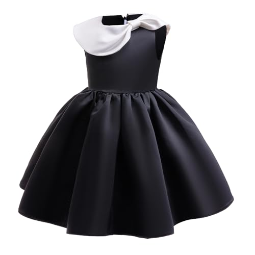Girl Dresses Retro Children's Satin Black and White Color Block Collar Princess Formal Dress3