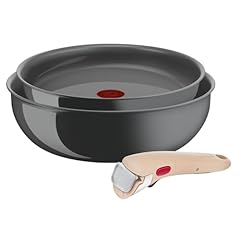 Lagostina Ingenio Vivissima, Set Padella 24cm e Wok 26cm in Ceramica Antiaderente con Manico Rimovibile Beige, 100% Alluminio Riciclato e Tecnologia Thermo-Signal, per Tutte le Fonti di Calore