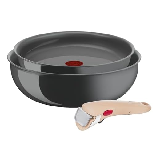 Lagostina Ingenio Vivissima Set pan 24 cm en wok 26 cm van keramiek, antiaanbaklaag, met afneembare handgreep, beige, 100% gerecycled aluminium en thermische signaaltechnologie, voor alle
