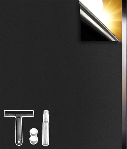 Qualsen Film Occultant Fenêtre Noir Film Fenetre Anti Regard Opaque, Statique sans Colle Anti-UV 100% Blocage de Lumière Brise Vue Fenetre pour Maison Salle de Bain...