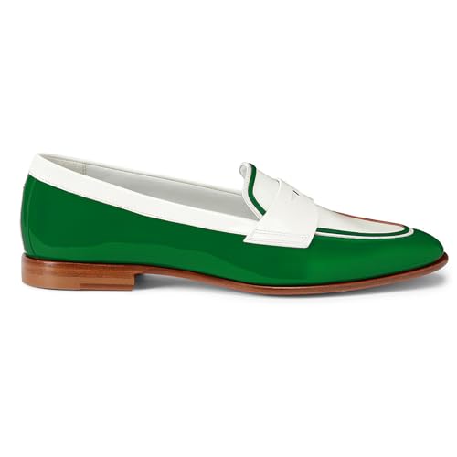Image of Women Patent Slip On Loafer Flats Two Tone Round Toe Flat Heel Penny Loafers Casual 1 inch Low Heel Loafer Dress Shoes Oxford Comfort Chic Colorblock Office Ladies 4-11 M US