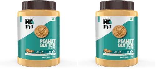 Image of MuscleBlaze Classic Peanut Butter with Omega 3 & 6, Creamy, 26 g Protein, Fibre Rich, No Trans Fat, 1 kg (Pack of 2)