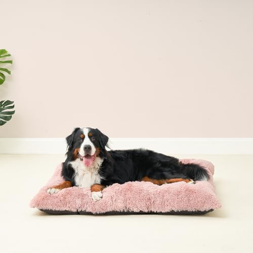 EHEYCIGA Flauschig Hundebett Grosse Hunde XXL, 120x90cm, Hundekissen Waschbar, Kuschelig rutschfest Hundematte mit Langem Plüsch, Rosa