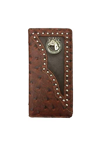 Horse Men Wallet Western Bifold Check Book Style W011-15 Ostrich Brown