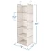 MAX Houser 5 Shelf Hanging Closet Organizer, Space Saver, Cloth Hanging Shelves with 4 Side Pockets, Foldable, Beige