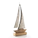 Logbuch-Verlag Deko Schiff zum Hinstellen 30 cm Holz + Metall Segelboot mediterran Segler Geschenk silberfarben Alu