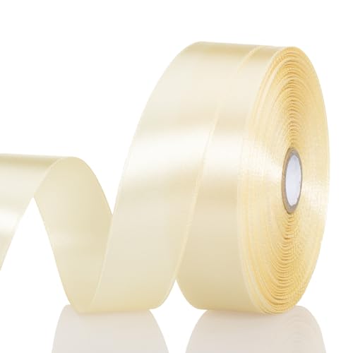 YASEO 1 Inch Cream Yellow Solid Satin Ribbon for Gift Wrapping 50 Yards