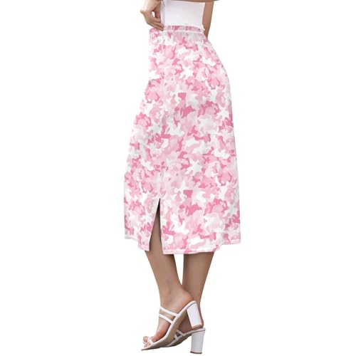 Women's Beachy High Waisted Midi Slip Skirt Work Double Split Skirt2