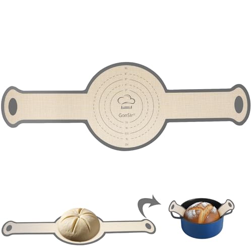 Gonsir Silicone Bread Sling, Non-Stick & Easy Clean Dutch Oven Baking Mat with Longer Handles, Silicone Baking Sling to Transfer SourDough Easily, Reusable Bread Mat Set