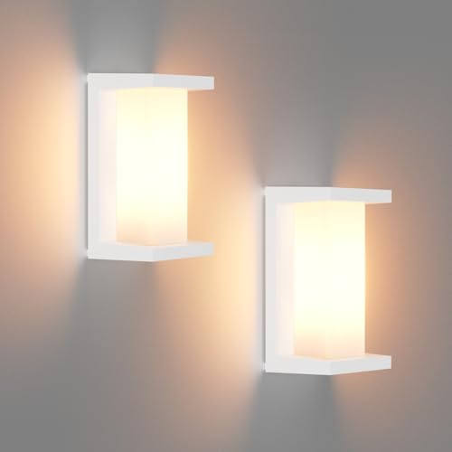 Klighten 2 pezzi lampada da parete per esterni con base E27, IP65, potenza massima 60W lampada da parete in alluminio, adatta per interni esterni, scale. (senza lampadina), Bianco