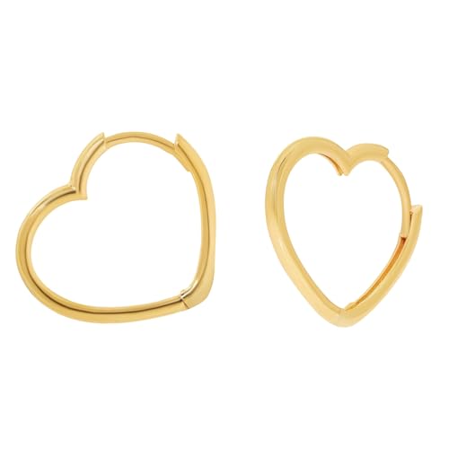 Solid 14K Yellow Gold Hinged Sideways Heart Huggie Hoop Earrings
