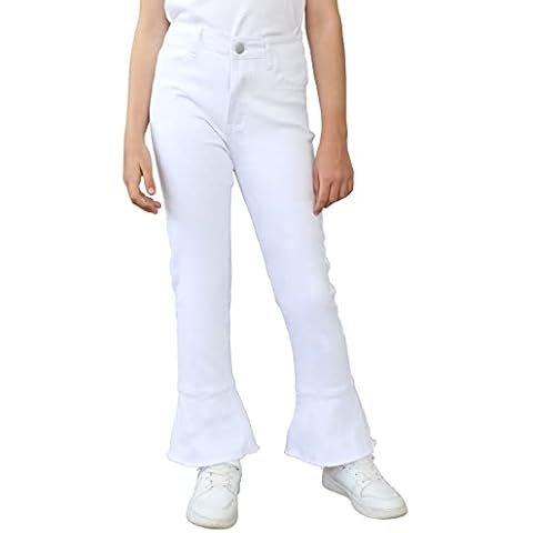 simtuor Girls Bell Bottom Jeans Mid Waisted Skinny Flared Denim Pants Trousers 12-13 Years White Cover