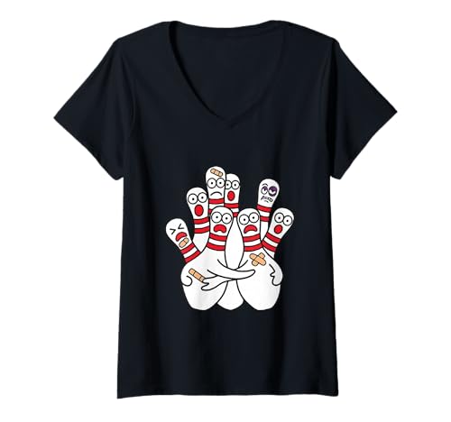 Mujer Escuadrón Abrazo de Bolos Caricatura Lesionados Camiseta Cuello V