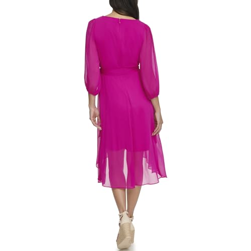 Image of DKNY Women's Half Balloon Sleeve Faux Wrap Midi Dress