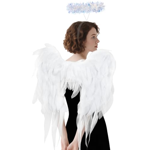 Angel Wings and Halo Headband for Women Adults - White...
