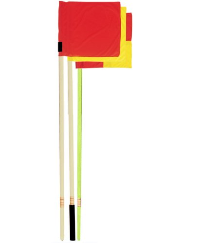 Visiodirect Kit 4 piquets Corner arcticulés Fluo, Drapeaux Rouge, Jaune et Blanc à damiers