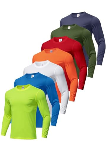 7 Pack Men's Long Sleeve Shirts Sun Protection Shirts Lightweight UPF 50+ Rash Guard for Running Workout Fishing