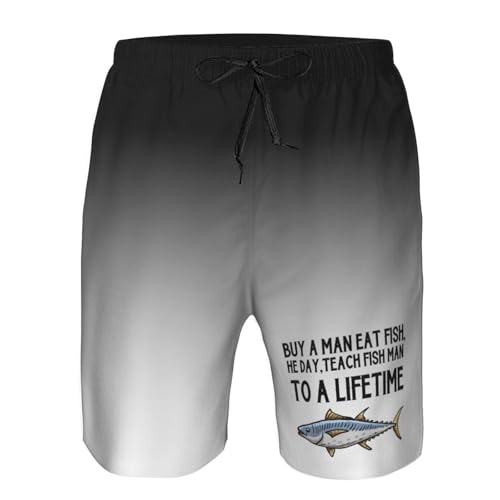 Buy A Man Eat Fish, He Day, Teach Fish Man, to A Lifetime Men's Casual Board Shorts Swim Trunks Bathing Suits,4