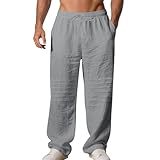 Pantalones de hombre de lino de talla grande de verano ligeros cómodos pantalones cortos con bolsillos elegantes elásticos para correr, pantalones de algodón de color liso para yoga de playa, gris, M