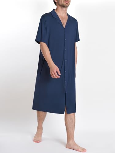 Latuza Men's Bamboo Viscose Nightshirt Button Down Sleep Shirt2
