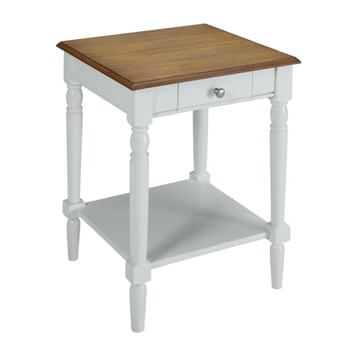 Convenience Concepts French Country End Table 18" -Traditional Farmhouse Side Table with Storage Drawer and Shelf, Living Room, Driftwood/White