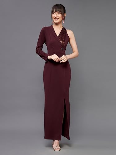 Image of Miss Chase Women's Round Neck Sleeve Embellished Fit Flare Maxi Dress