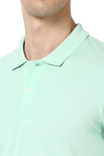 Image of Peter England Men Green Solid Polo Neck Polo T-Shirts