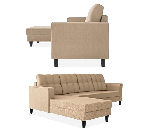 Image of Adorn India Maddox Tufted L Shape 6 Seater Sofa Set Lhs (Beige) (3 Year Warranty)