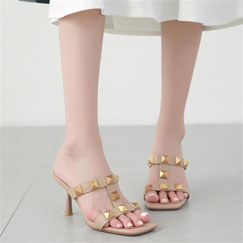 Women's T-Strap Stiletto Heeled Sandals Open Toe Heels Slip On Mules Summer Party Dress Sandals4