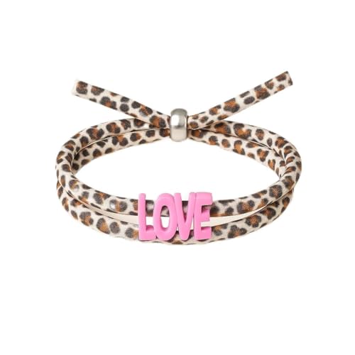 Generisch Bracelet Leo style Ibiza - Réglable - Motif léopard - Pour l'amitié - Selfmade - Boho - Festival, Größenverstellbar, Polyester, Pas de gemme