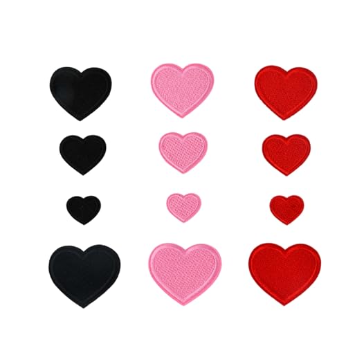 Juego de 12 Parches Bordados en Forma Corazón de Coloridos, Hearts Applique Patches, Parches Bordados de Hierro Parches Apliques de Corazón diy Ropa para Planchar, Sombreros, Bolsos, Zapatos