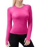 Women Compression Shirts Long Sleeve Seamless Workout Base Layers Hot Pink