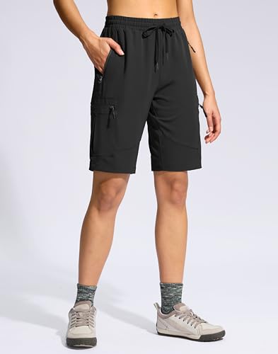SANTINY Women's 10'' Lightweight Hiking Cargo Shorts with 5 Zipper Pockets Quick Dry Summer Long Travel Golf Shorts for Women3