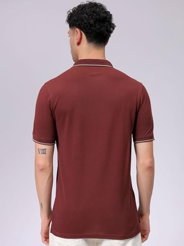 Image of The Indian Garage Co Men Slim Fit Solid Polo Neck Half Sleeves Tshirt
