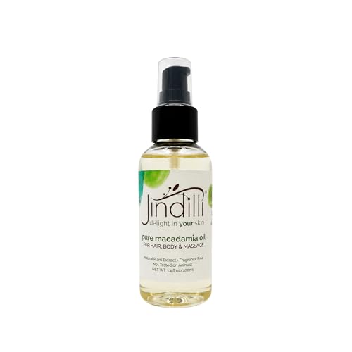 Jindilli Pure Macadamia Oil-Australian Cold-Pressed Refined Filtered All-Natural Cruelty-Free-Travel Moisturizer for Hair Skin Nails Massag-Sensitive Skin Eczema Rosacea and Psoriasis-3.4 oz
