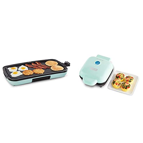 Dash Deluxe Everyday Electric Griddle With Dishwasher Safe Removable Nonstick Cooking Plate & Deluxe Sous Vide Style Egg Bite Maker With Silicone Molds For Breakfast Sandwiches, 1 Large, 4 Mini, Aqua #TOP22