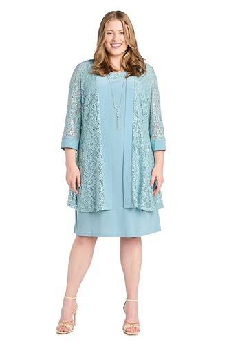 Image of R&M Richards Women's Embellished Sequin Lace Jacket and Shift Dress with Necklace for Mother of the Bride & Cocktail Party