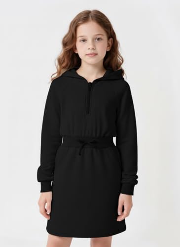 New 6-14Y Girls Sweatshirt Dress Long Sleeve Half Zip Hoodie with Pockets2