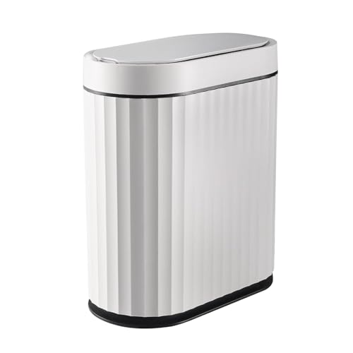 Image of jinligogo ELPHECO Plastic Touchless Trash Can, Small, Gold, Motion-Sensor, Rectangular, Bathroom, Bedroom, Kitchen, Office (White Black, 2 Gallons)