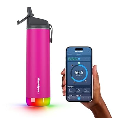Hidrate Spark PRO Smart Water Bottle – Insulated Stainless Steel – Tracks Water Intake with Bluetooth, LED Glow Reminder When You Need to Drink – Straw Lid, 21 oz, Fruit Punch